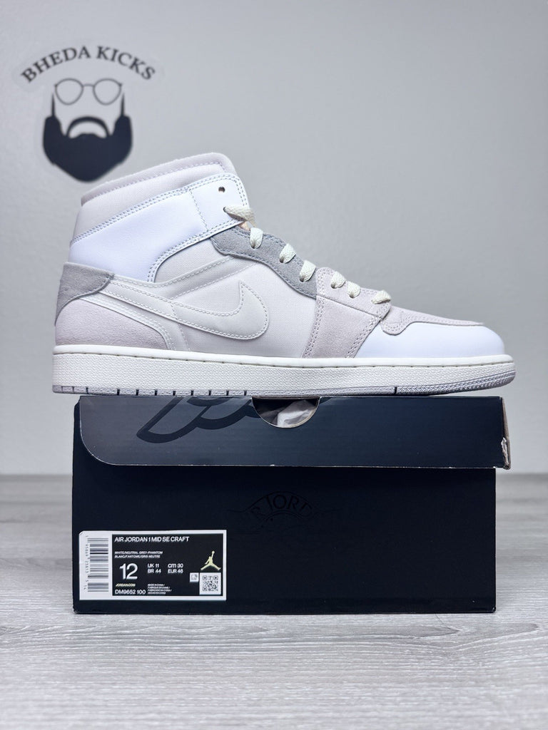 Size 12 - Jordan 1 Mid SE Craft White 2022 Suede Grey Leather DM9652-100 NEW DS