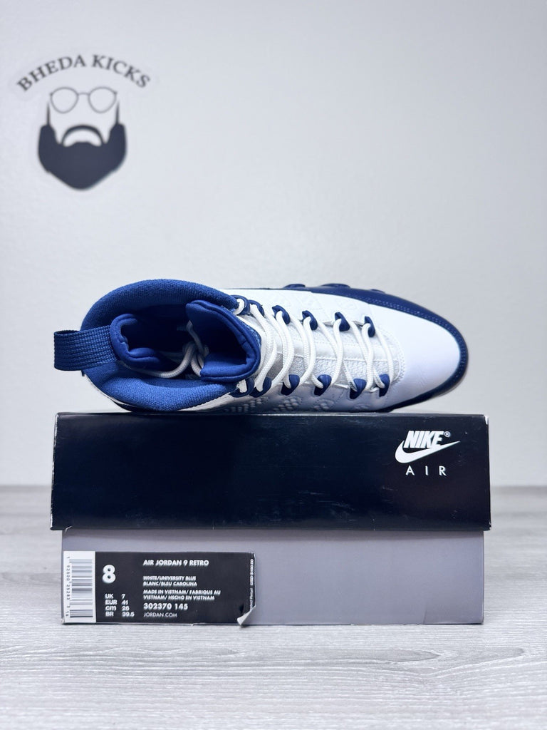 Size 8 - Air Jordan 9 Retro UNC Blue White Leather (302370-145) Preowned Clean