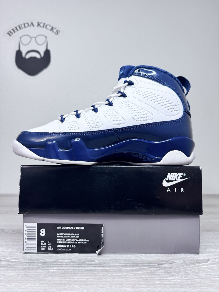 Size 8 - Air Jordan 9 Retro UNC Blue White Leather (302370-145) Preowned Clean