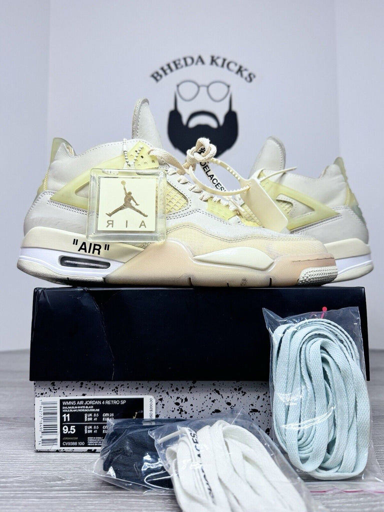 Wmns Air Jordan 4 Retro Off White Sail Size 11W/9.5 CV9388-100 Authentic Rare 