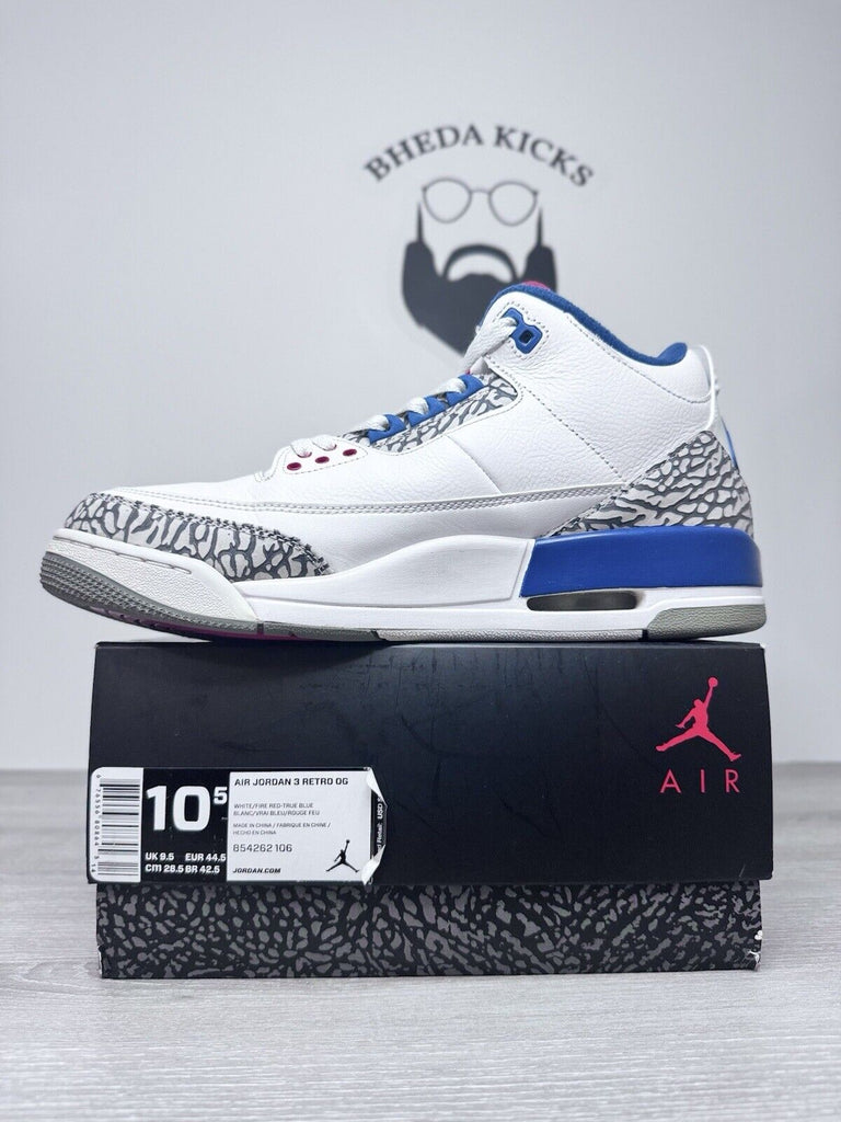 Size 10.5 - Jordan 3 True Blue White Leather Suede (854262-106) Preowned