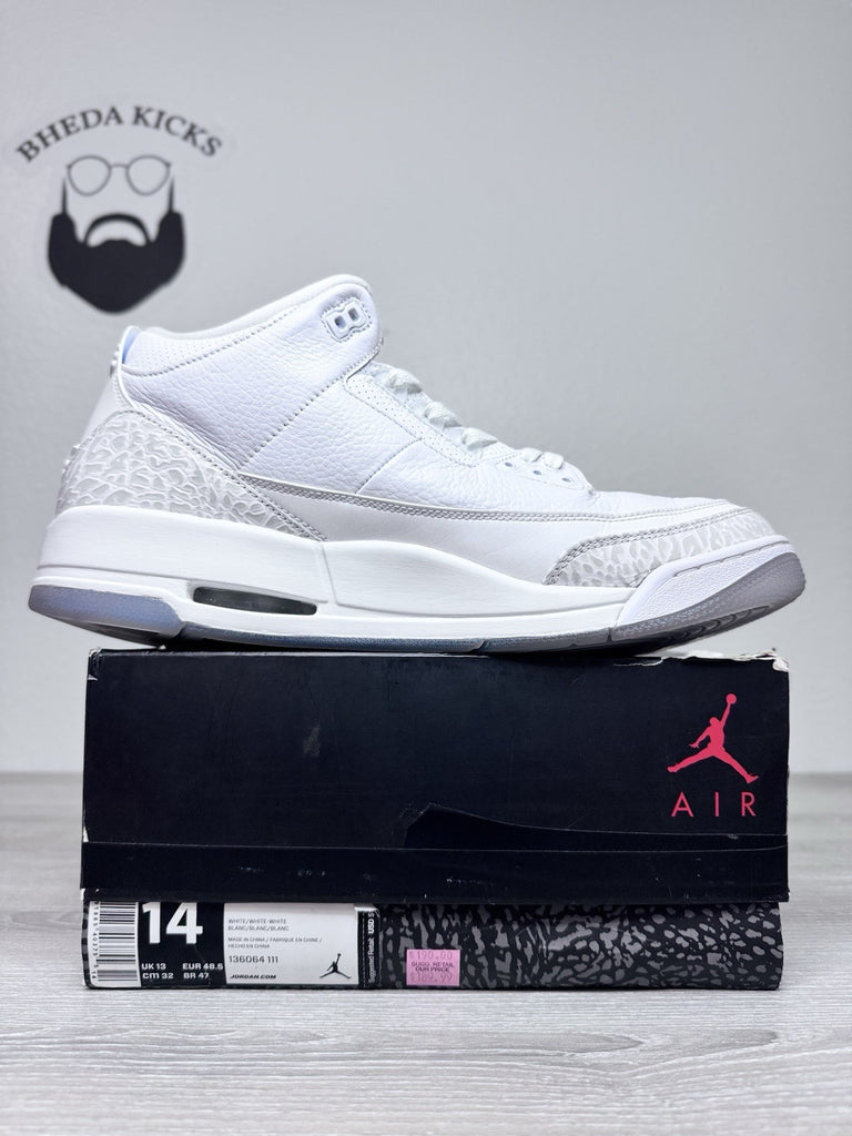 Size 14 - Nike Air Jordan 3 Retro Triple White 136064-111 Preowned Authentic