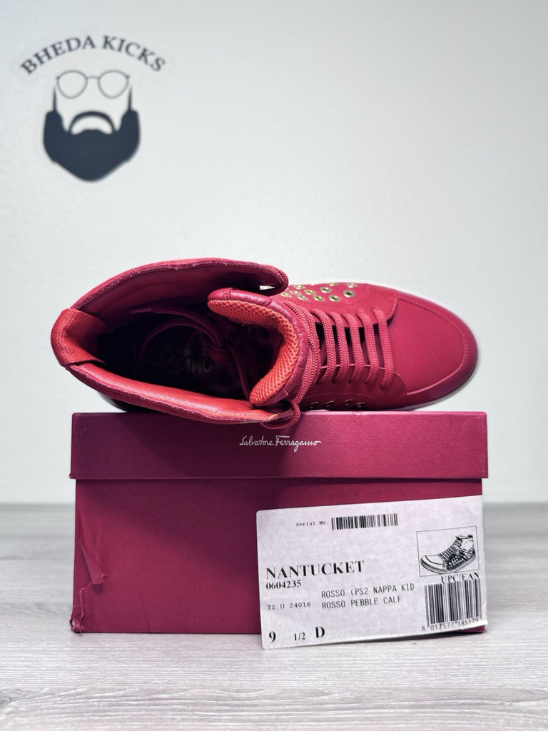 Size 9.5 - Salvatore Ferragamo Embellished Nantucket Rosso Nappa Red Preowned