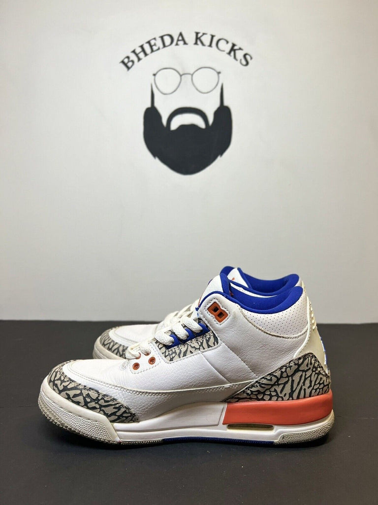 Nike Air Jordan 3 Retro GS Knicks White Orange Shoe Size 6.5Y 398614-148 MJ