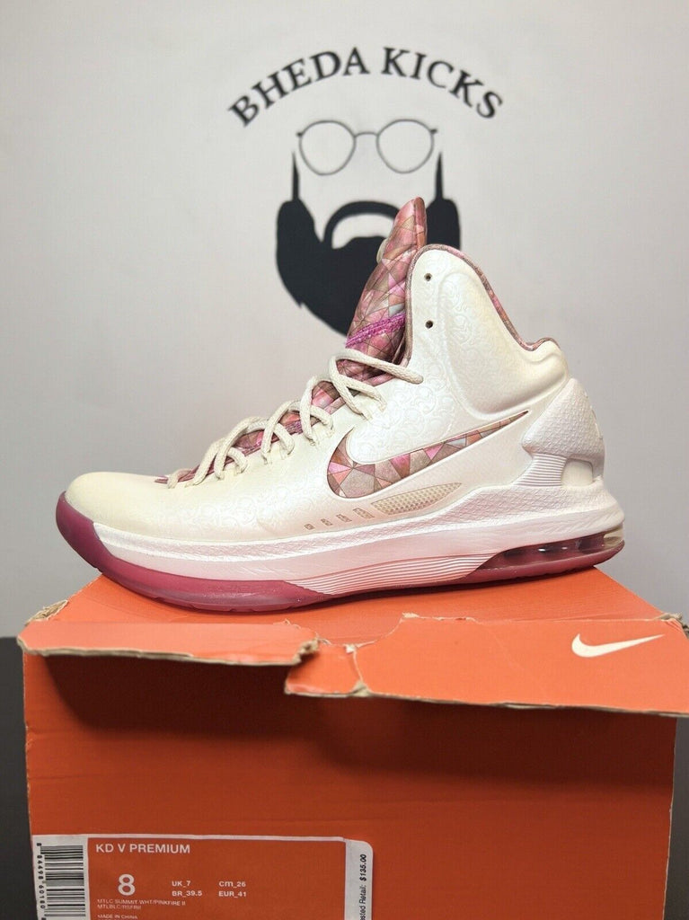 Nike KD 5 Premium Aunt Pearl 2013 Preowned 598601-100 Rare Authentic Mens Size 8