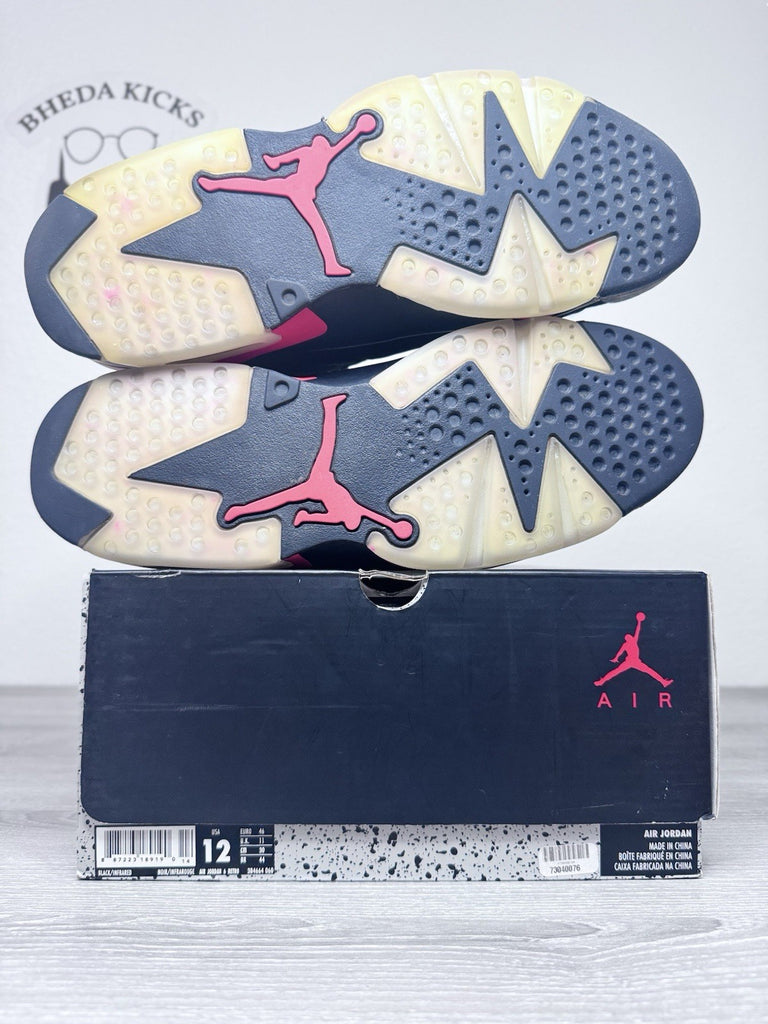 Size 12 - Air Jordan 6 Retro Infrared Black Mens Preowned 384664-060 Rare
