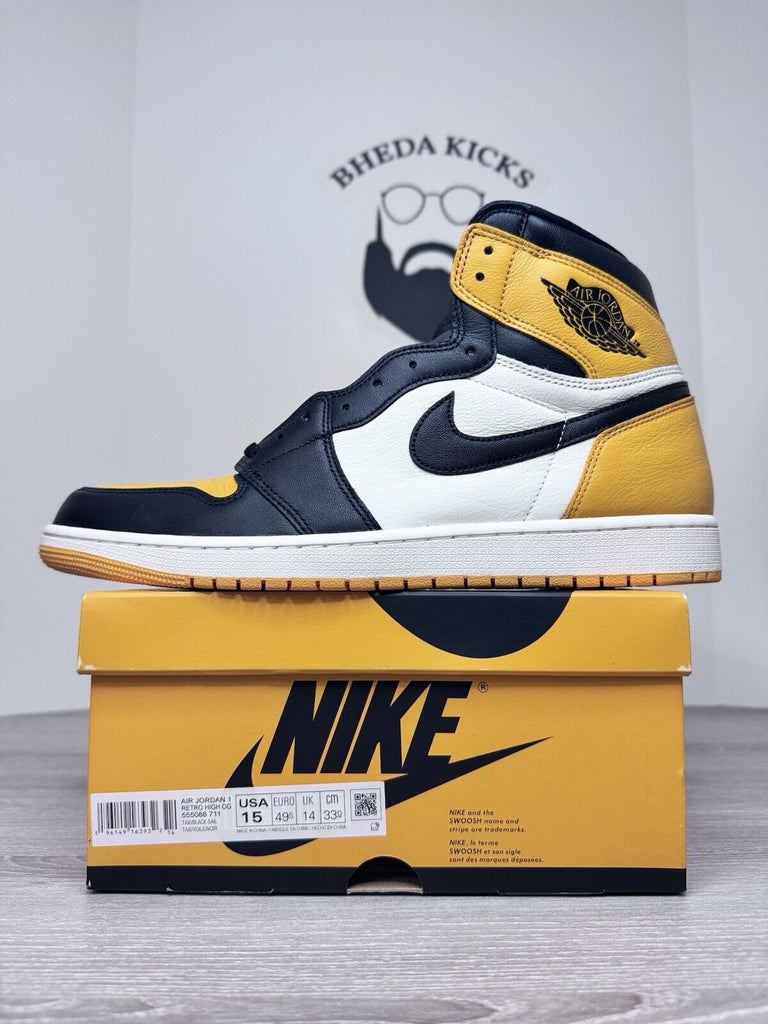 Size 15 - Nike Air Jordan 1 Retro High OG Taxi Yellow Toe 555088-711 NEW DS