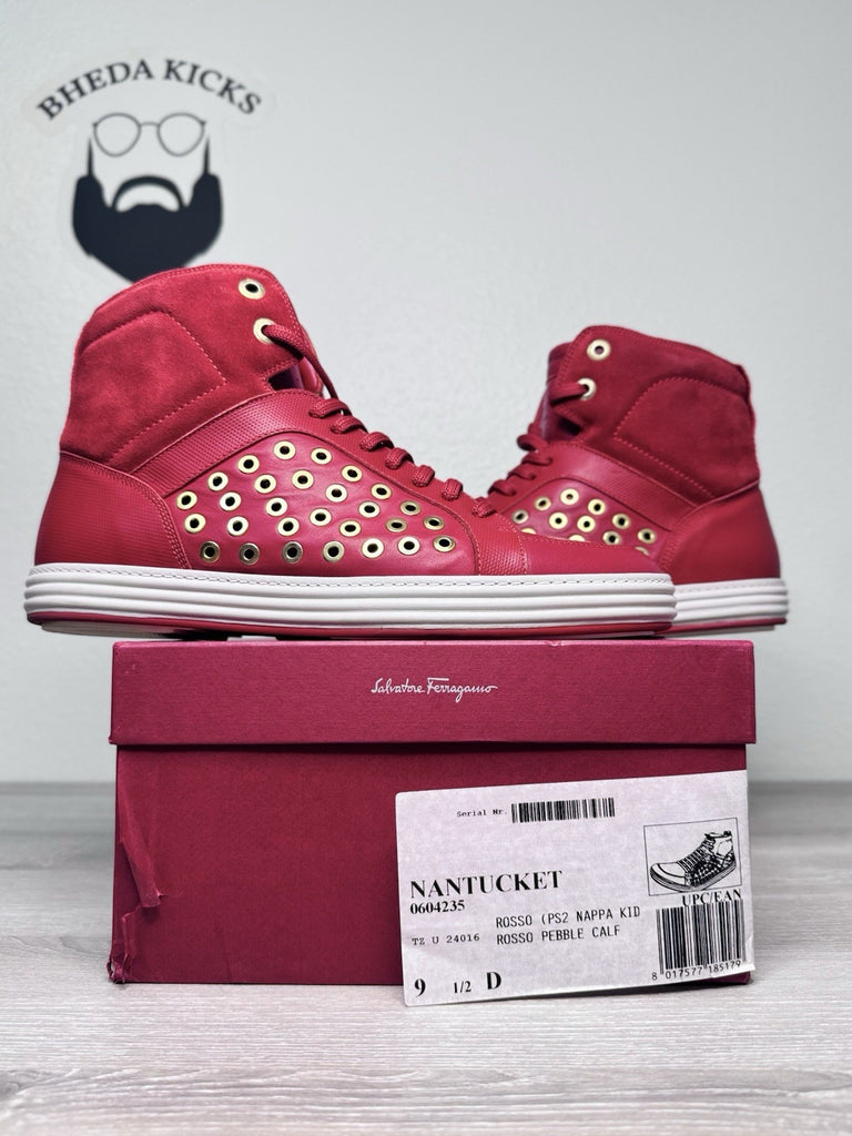 Size 9.5 - Salvatore Ferragamo Embellished Nantucket Rosso Nappa Red Preowned