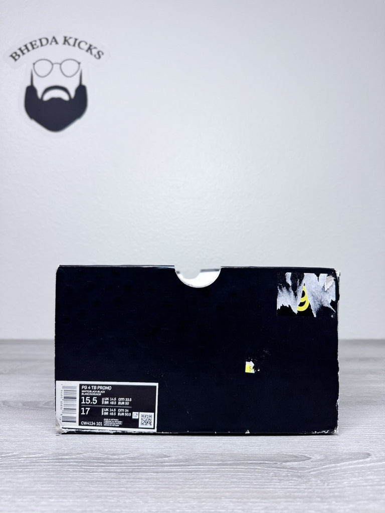 Size 15.5 - Nike PG 4 Air Strobel Basketball Shoes White Black CW4134-101 NEW DS