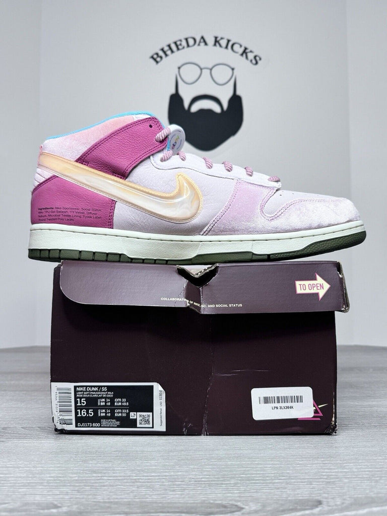 Size 15 - Nike Social Status x Dunk Mid trawberry Milk' DJ1173-600 Men's NEW DS