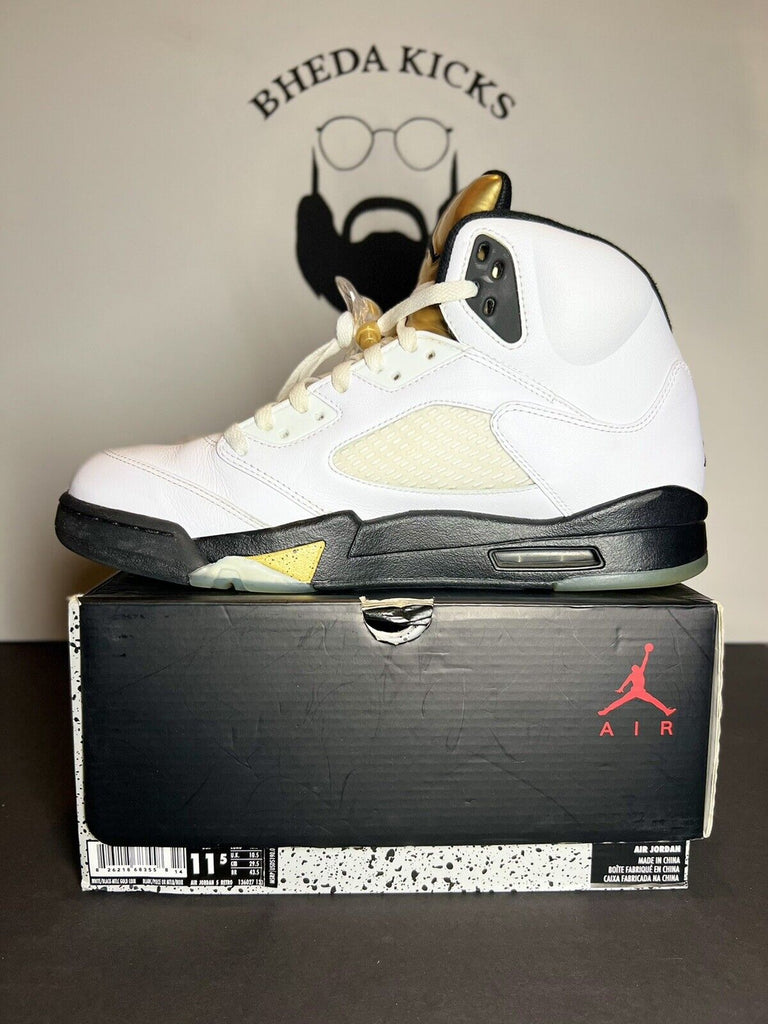 Nike Air Jordan 5 Retro White Black Olympic Gold Medal Coin 136027-133 Size 11.5