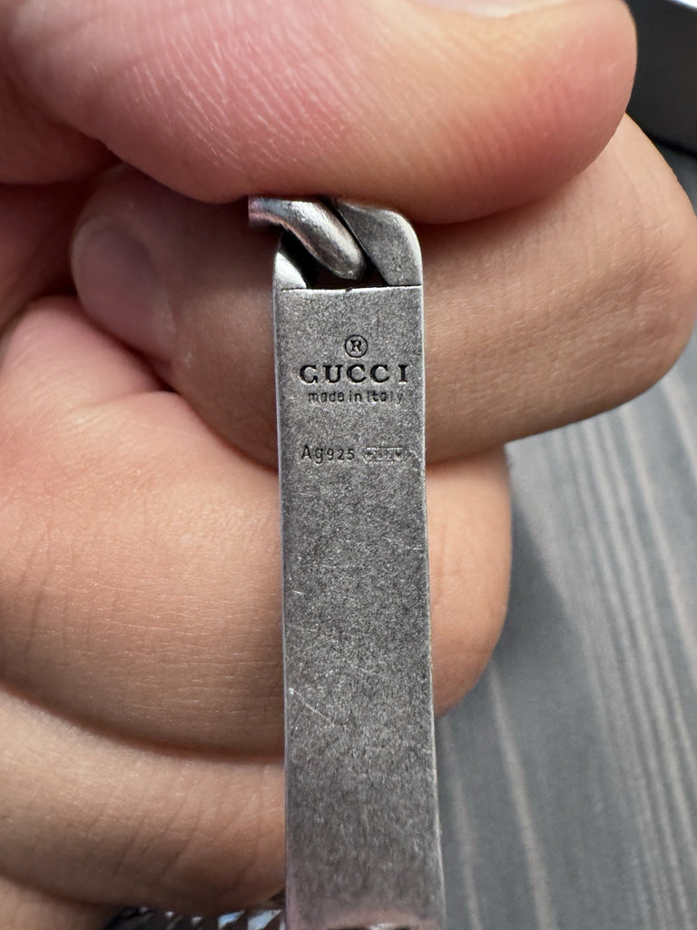 Authentic Gucci Silver 925 Skull GG Plate Bracelet 22cm Accessory Luxury