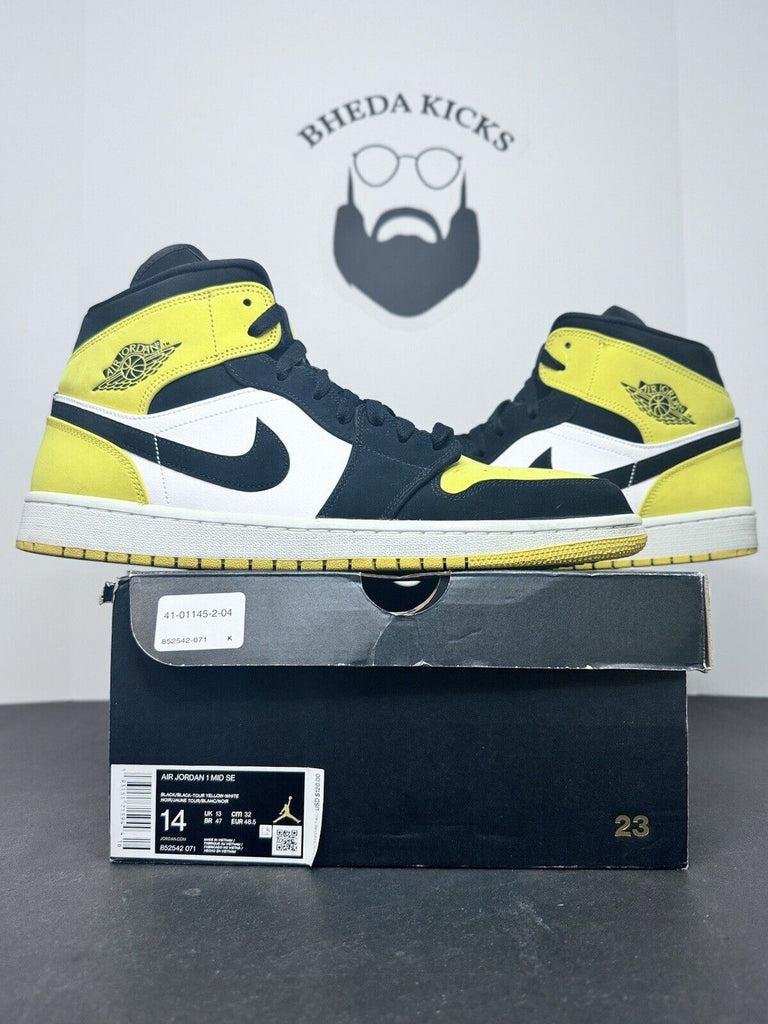 Size 14 - Air Jordan 1 SE Mid Yellow Toe 852542-071 Preowned Authentic Rare