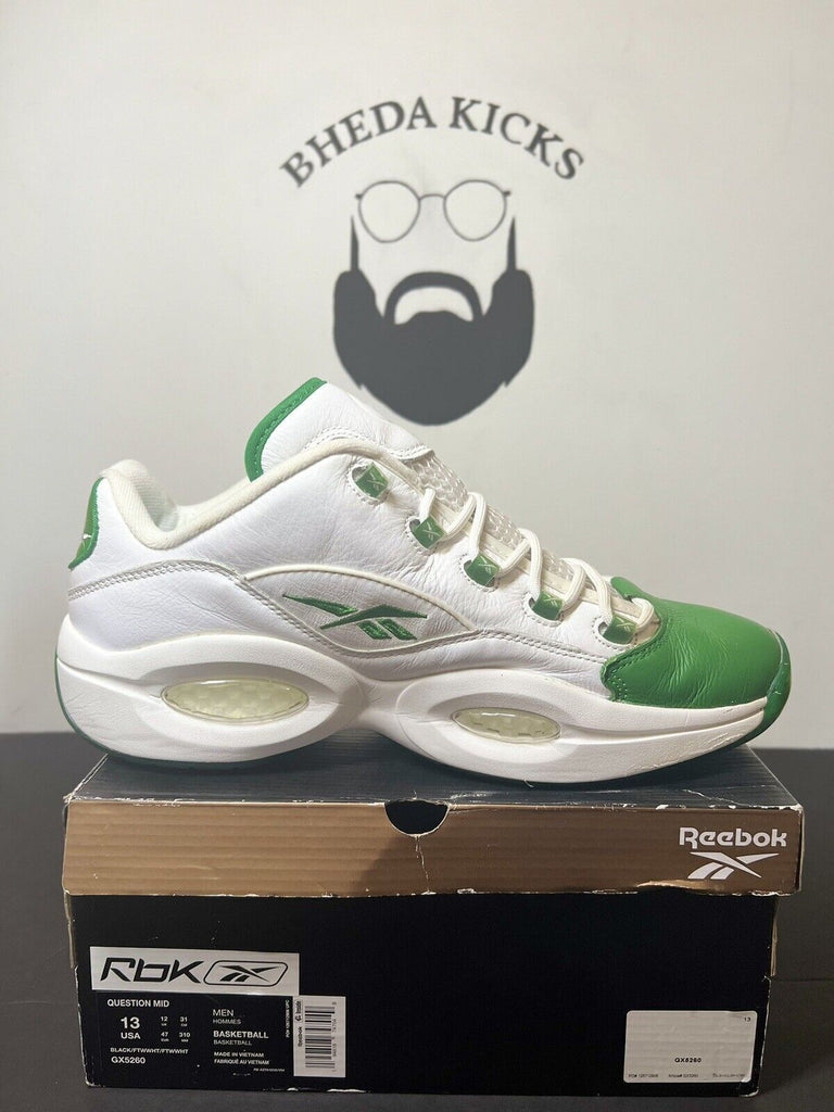 Reebok Question Low Green Toe White Allen Iverson GZ0367 Men's Shoes Size 13 Og