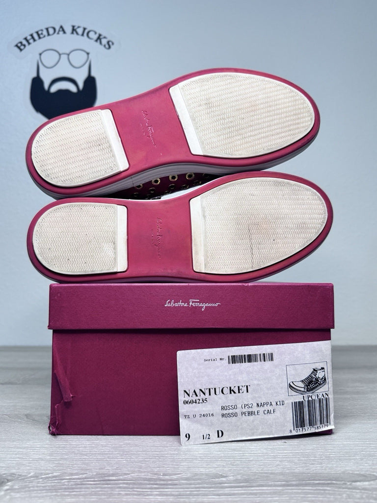 Size 9.5 - Salvatore Ferragamo Embellished Nantucket Rosso Nappa Red Preowned