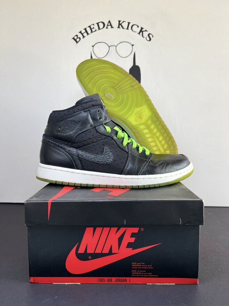 Nike Air Jordan 1 Mid Retro Phat Black Action Green Size 11 Sneakers 364770-007