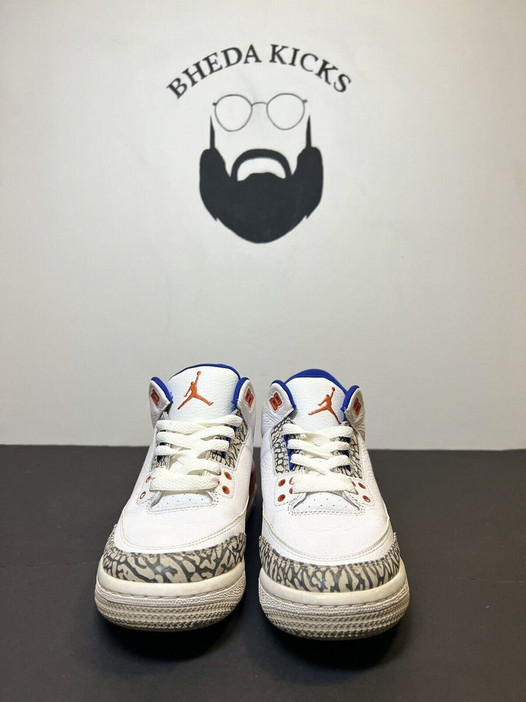 Nike Air Jordan 3 Retro GS Knicks White Orange Shoe Size 6.5Y 398614-148 MJ