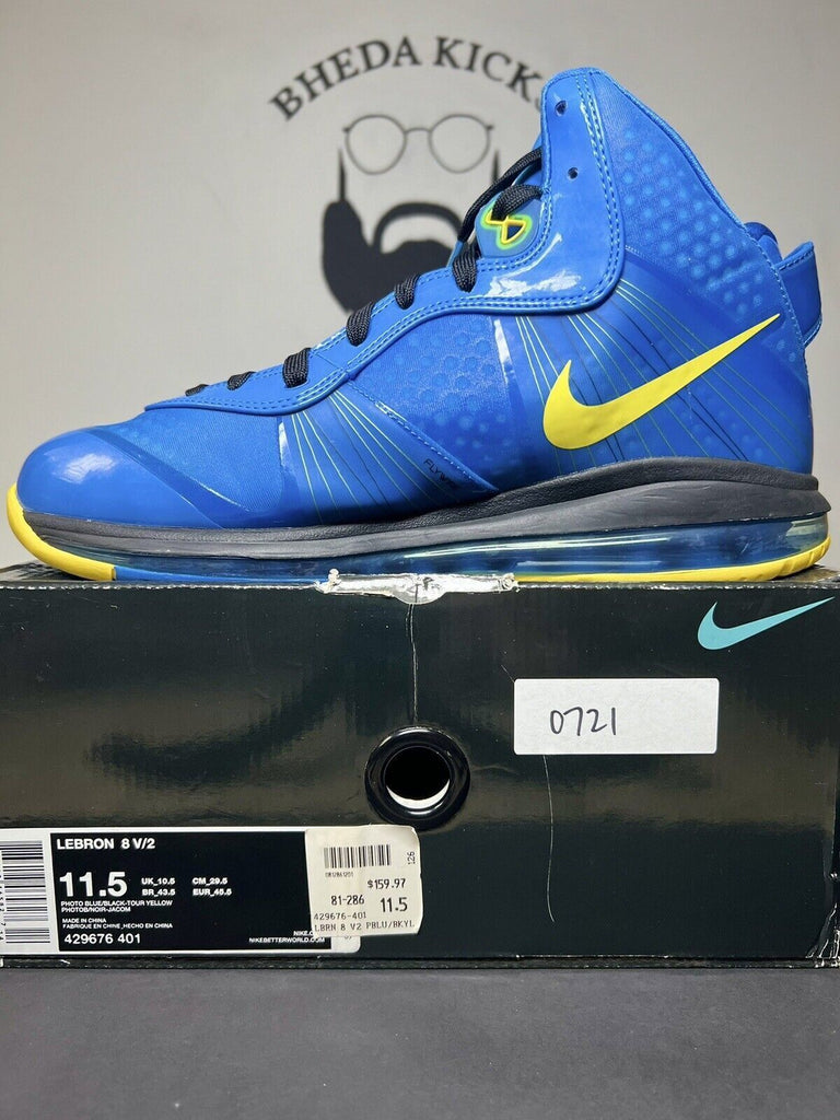 Nike Lebron VIII 8 V/2 Entourage Photo Blue Black Tour Yellow Size 11.5 Preowned