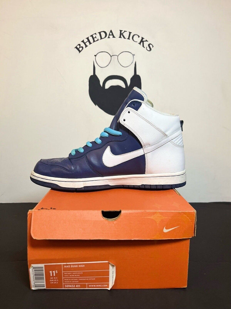 Nike Dunk High 2006 Mens Size 11.5 Navy Blue White Leather 309432-411 Preowned