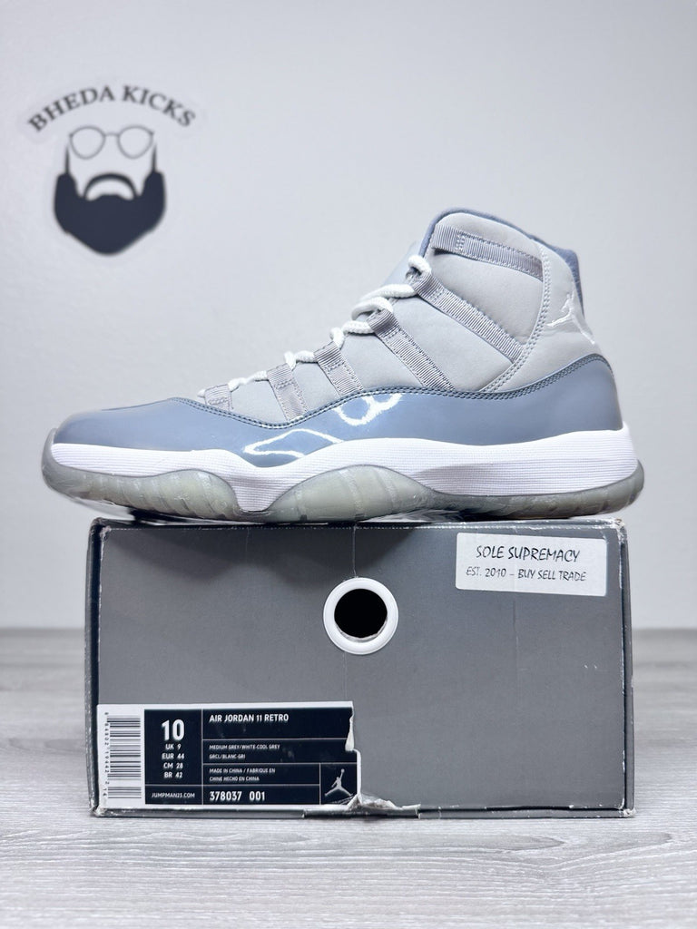 Size 10 - Nike Air Jordan 11 XI Retro Cool Grey 2010 Grey White 378037-001 PADS