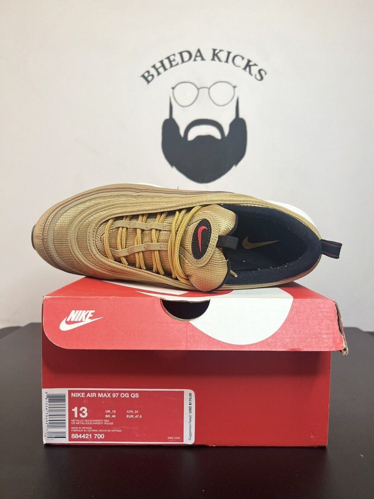 Nike Air Max 97 OG QS Metallic Gold 2017 Size 13 884421-700 Preowned Authentic