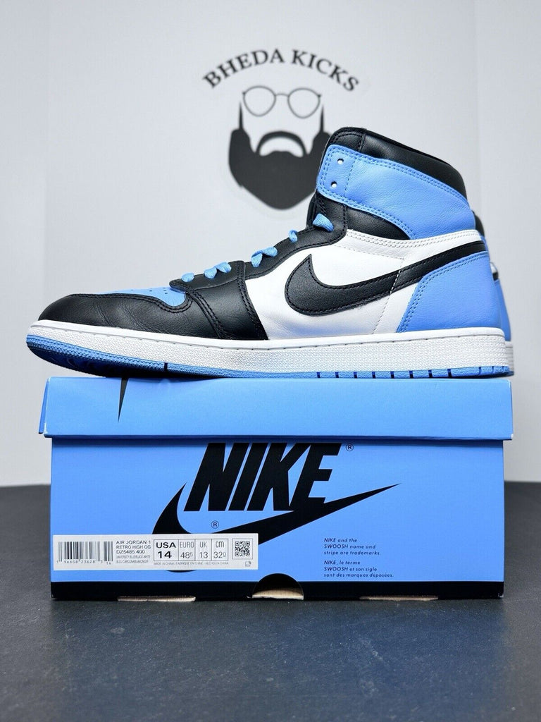 Jordan 1 Retro OG High UNC Toe DZ5485-400 Black Blue Preowned Men’s Size 14