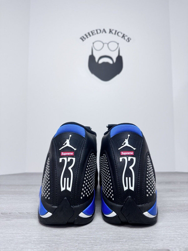 Size 15 - Nike Air Jordan 14 XIV Supreme Black Blue Chrome BV7630-004 Rare