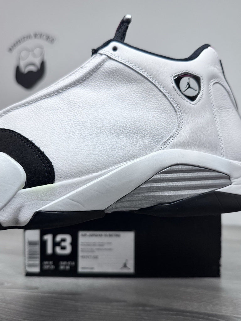 Size 13 - Air Jordan Black Toe 2014 Retro White Sneakers 487471-102 Preowned
