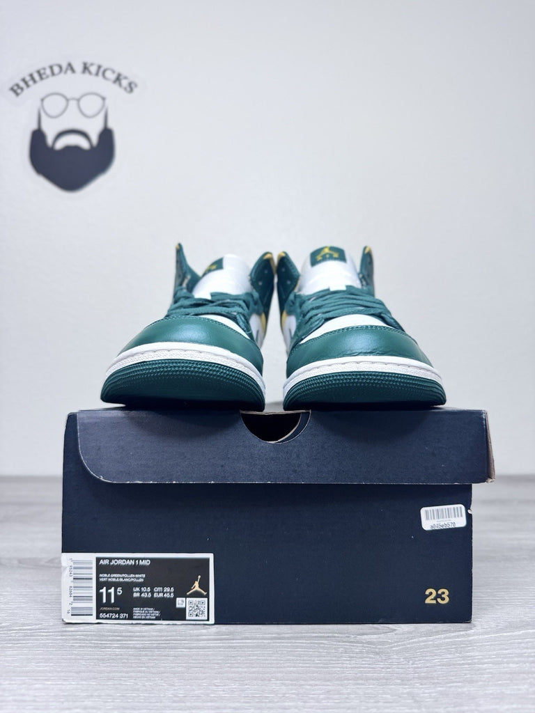 Size 11.5 - Nike Air Jordan 1 Mid Sonics Green White Yellow 554724-371 Preowned