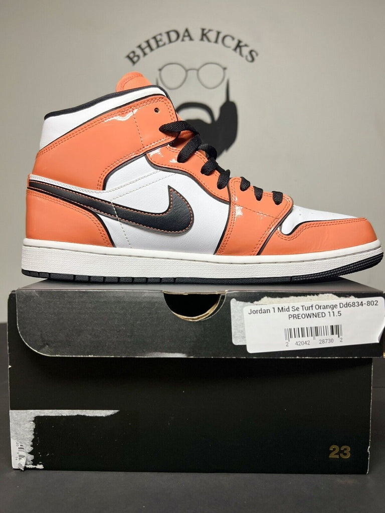 Nike Air Jordan 1 Mid SE Turf Shoes Sneakers DD6834-802 Orange Black Size 11.5