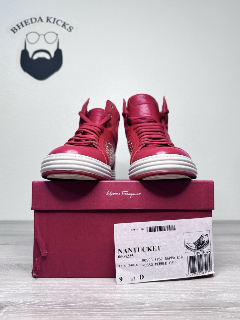Size 9.5 - Salvatore Ferragamo Embellished Nantucket Rosso Nappa Red Preowned