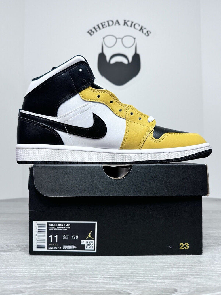 Size 11 - Nike Air Jordan 1 Mid Yellow Ochre White Black DQ8426-701 NEW DS