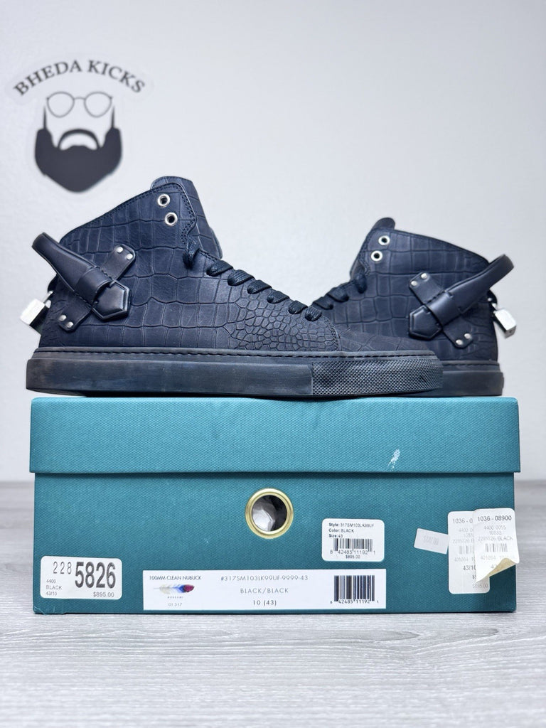 Size 43 EU/10 US - Buscemi Black Leather 100MM Sneaker W/ Gold Padlock Buckles