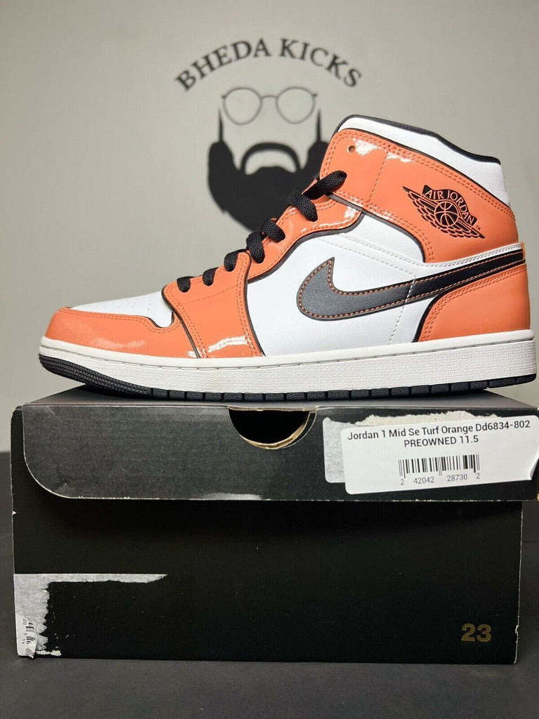 Nike Air Jordan 1 Mid SE Turf Shoes Sneakers DD6834-802 Orange Black Size 11.5