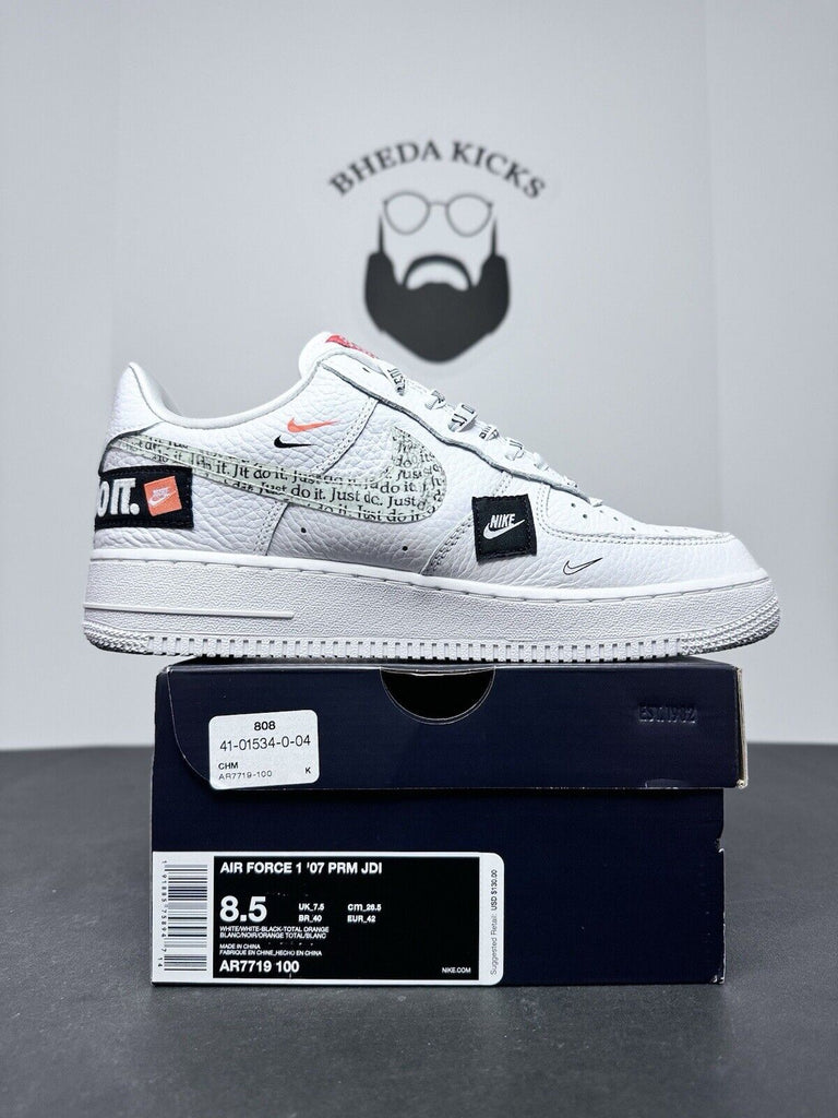 Nike Air Force One 1 Low PRM Just Do It AR7719-100 Preowned White Men's Size 8.5