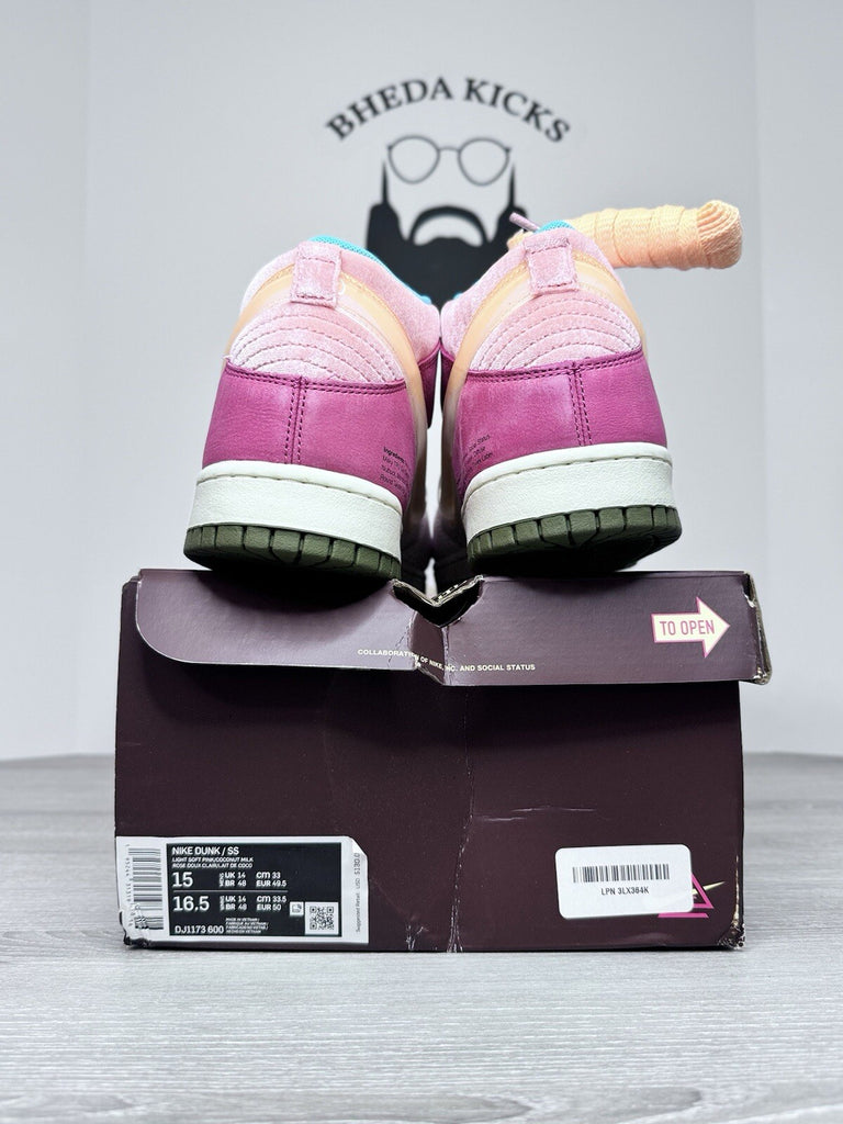Size 15 - Nike Social Status x Dunk Mid strawberry Milk' DJ1173-600 Men's NEW DS