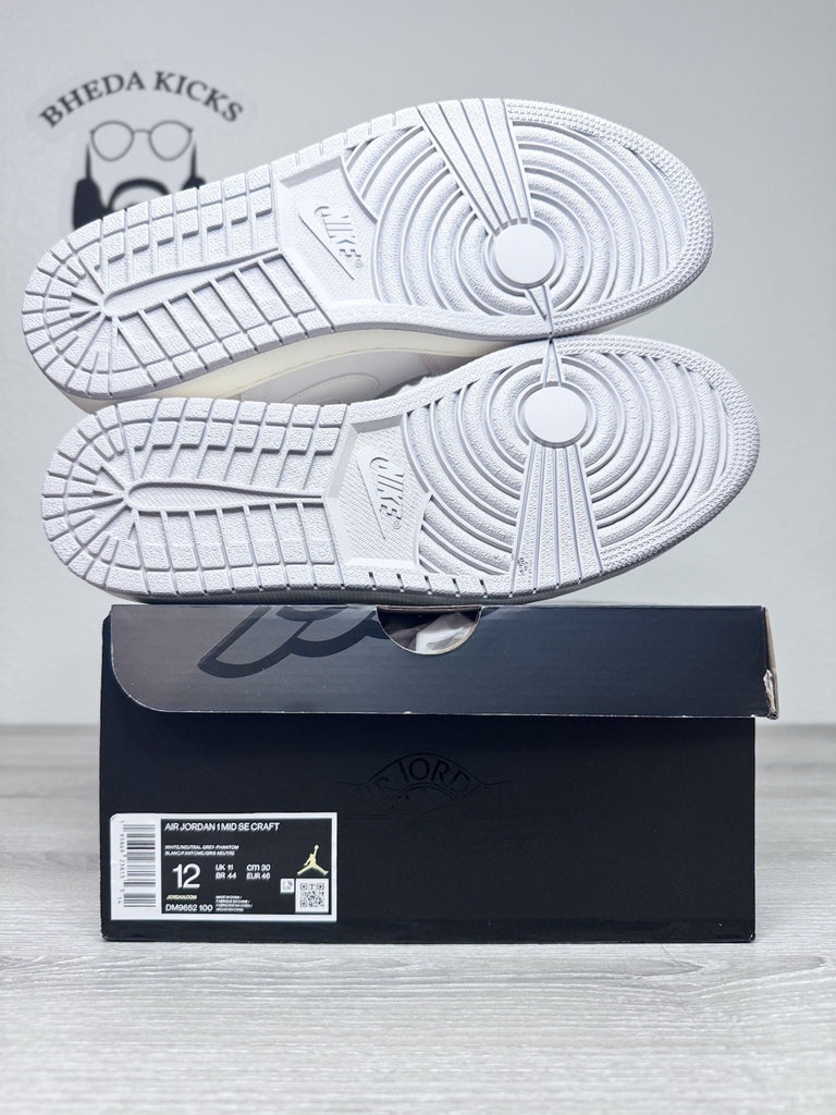 Size 12 - Jordan 1 Mid SE Craft White 2022 Suede Grey Leather DM9652-100 NEW DS