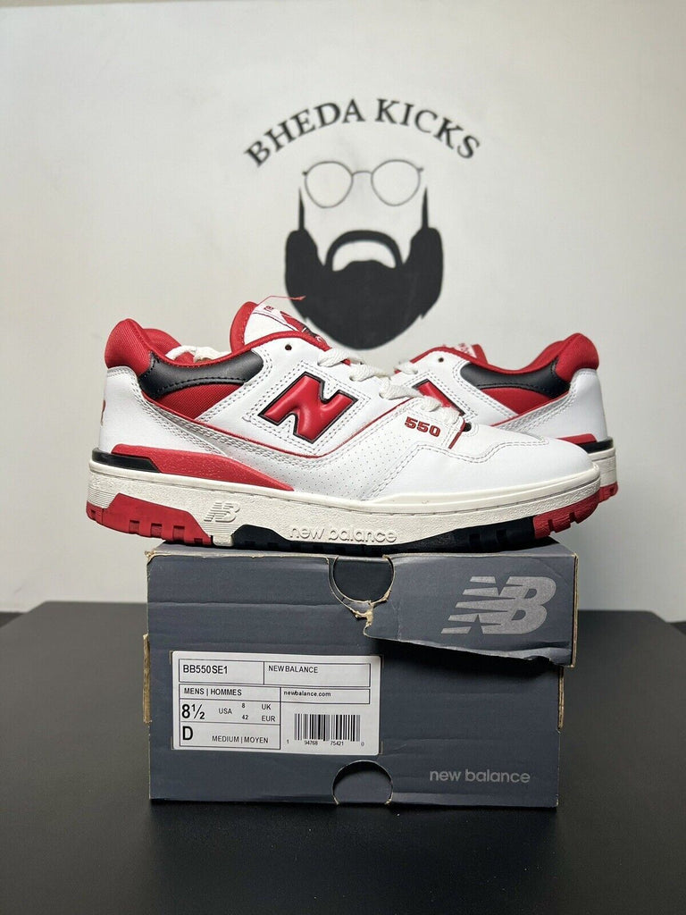 New Balance 550 White Team Red 2020 BB550SE1 Men's Size 8.5 Preowned Rare Og