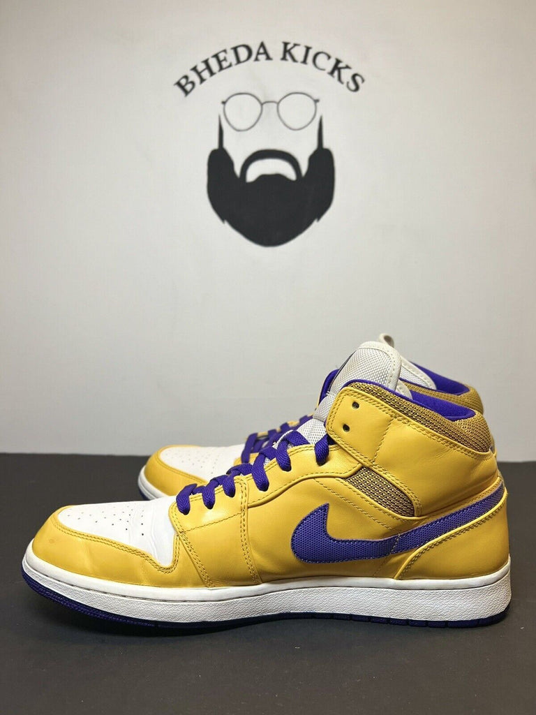 Nike Air Jordan 1 Mens Size 12 Lakers Yellow Purple Mens Shoe 554724-708 Rare