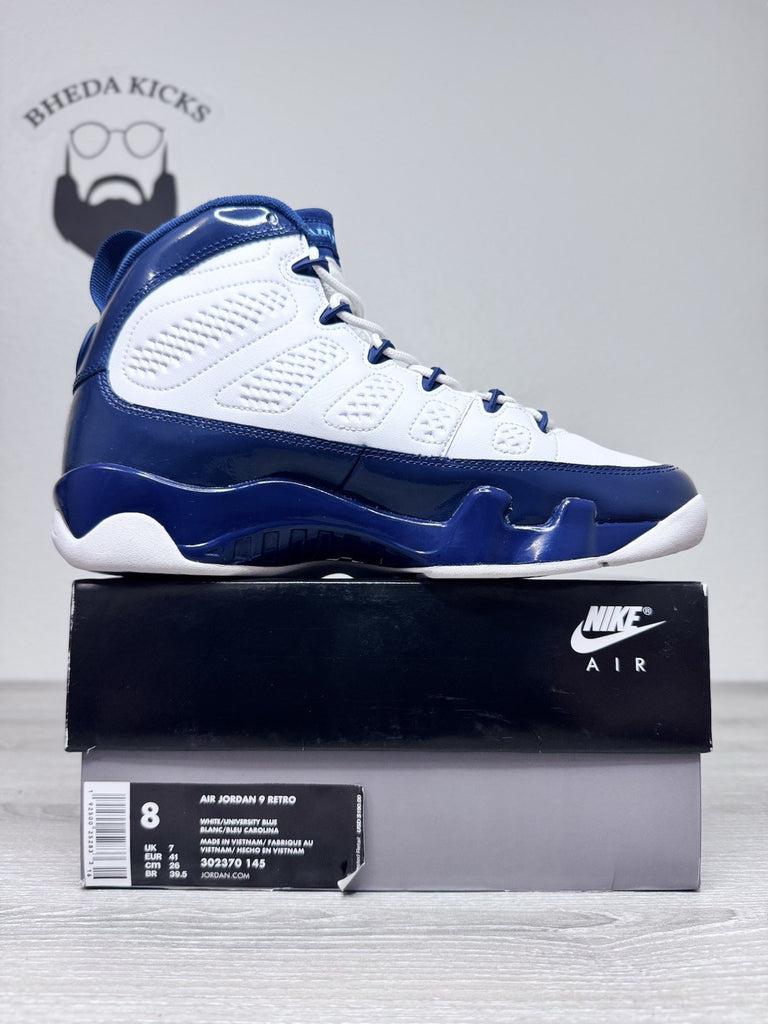 Size 8 - Air Jordan 9 Retro UNC Blue White Leather (302370-145) Preowned Clean
