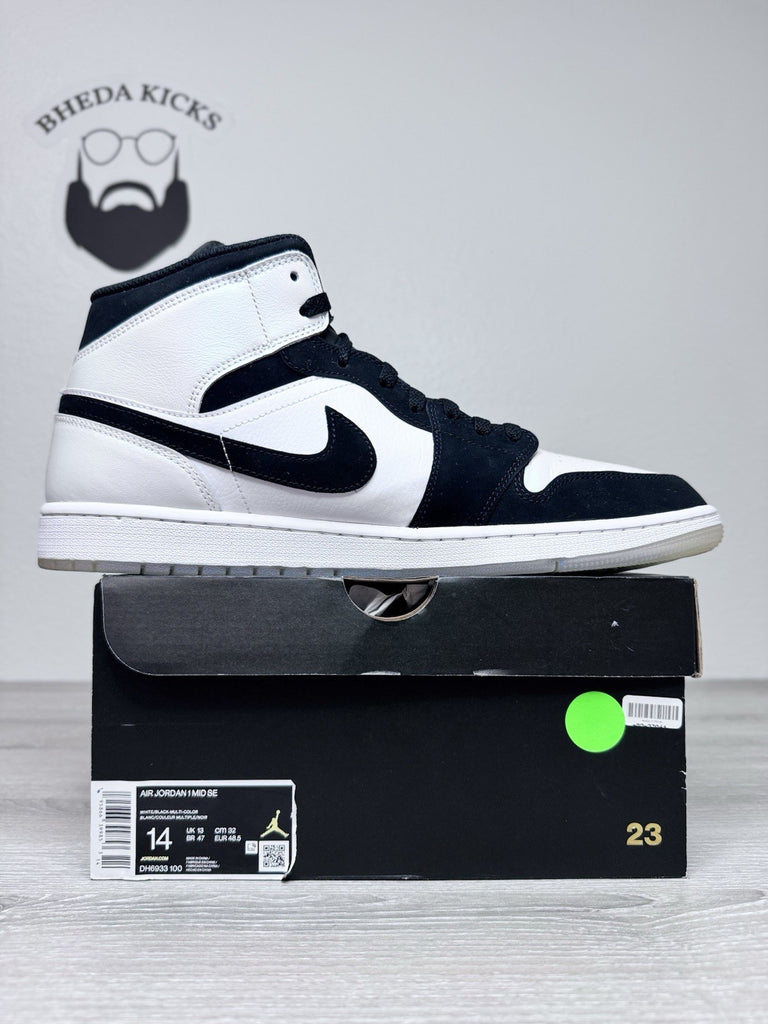 Size 14 - Nike Air Jordan 1 Mid Diamond White Black DH6933-100 Mens Sneakers