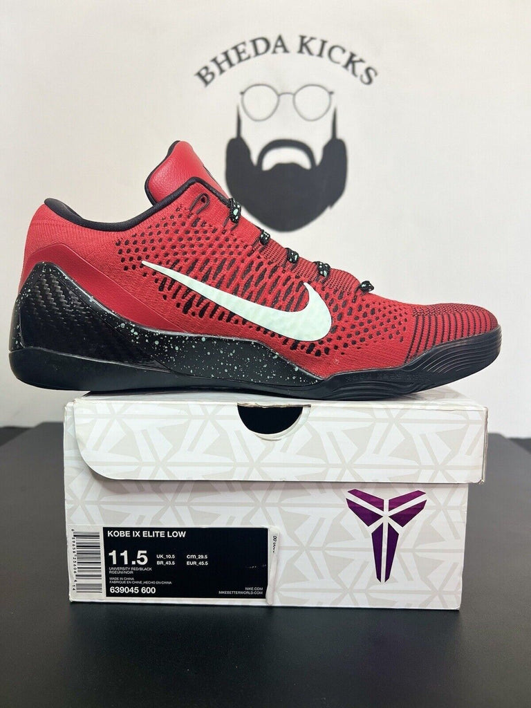 Nike Kobe IX 9 Elite Low University Red Black Mens US Size 11.5 639045-600 Rare