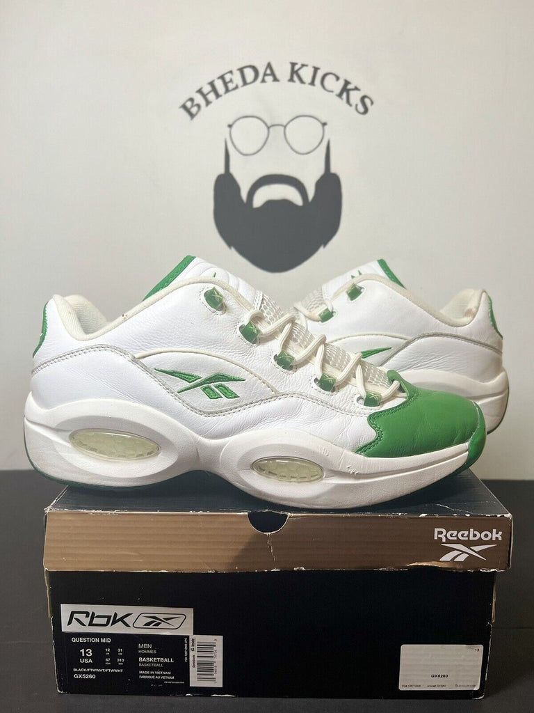 Reebok Question Low Green Toe White Allen Iverson GZ0367 Men's Shoes Size 13 Og