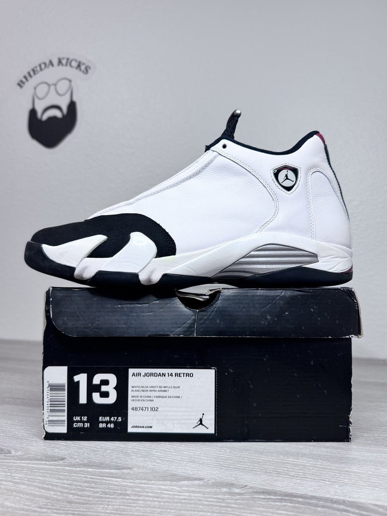 Size 13 - Air Jordan Black Toe 2014 Retro White Sneakers 487471-102 Preowned