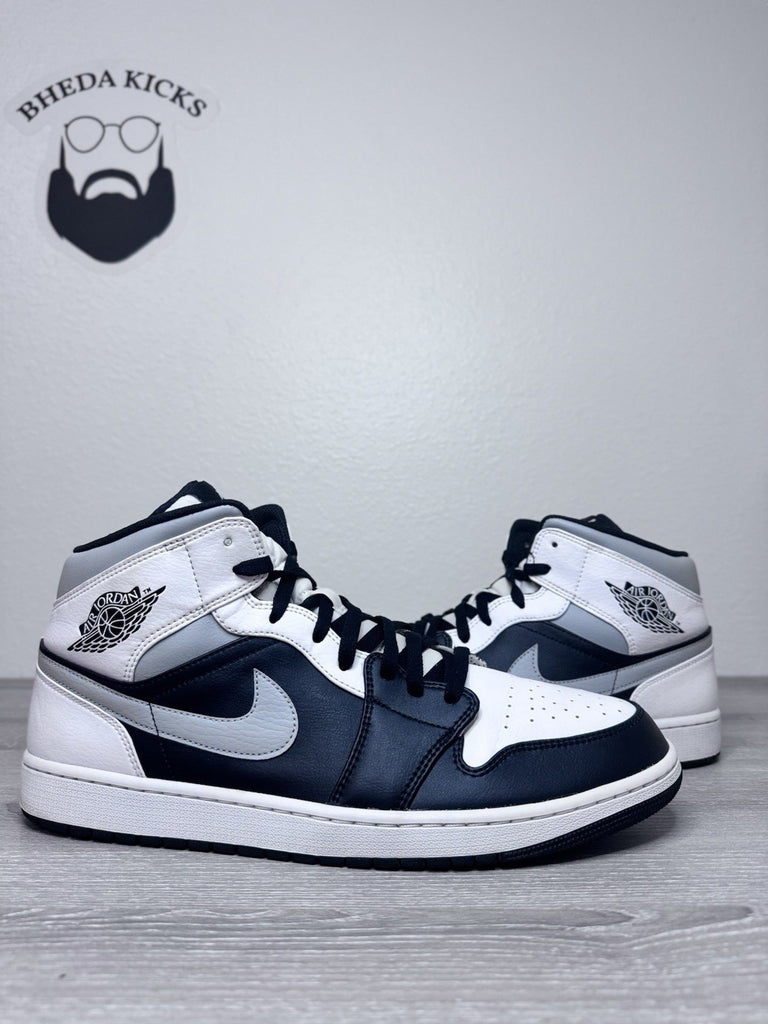 Size 15 - Nike Air Jordan 1 Mid Black White Lt Grey Sneakers 554724-073 Men’s