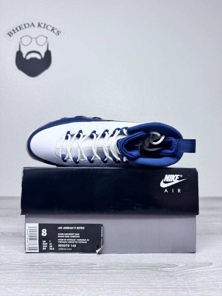 Size 8 - Air Jordan 9 Retro UNC Blue White Leather (302370-145) Preowned Clean