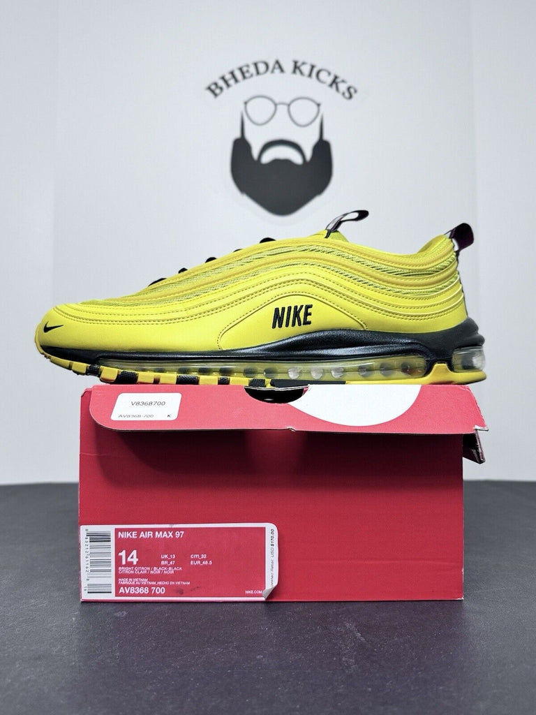 Size 14 - Nike Air Max 97 Bright Citron Yellow Black Sneakers AV8368-700