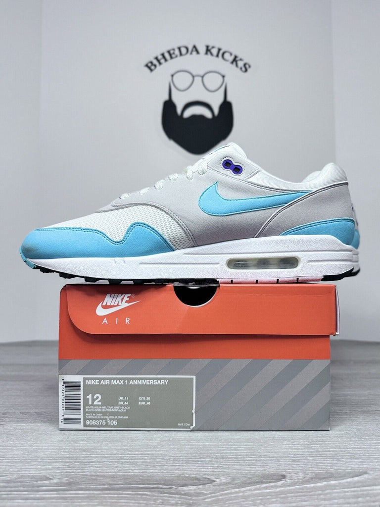 Size 12 - Nike Air Max 1 OG Aqua 2017 Anniversary 908375-105  Preowned