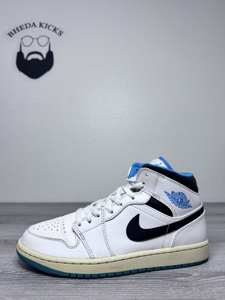 Size 8 - Air Jordan 1 Mid Laser Blue White Black Leather (554724-141)