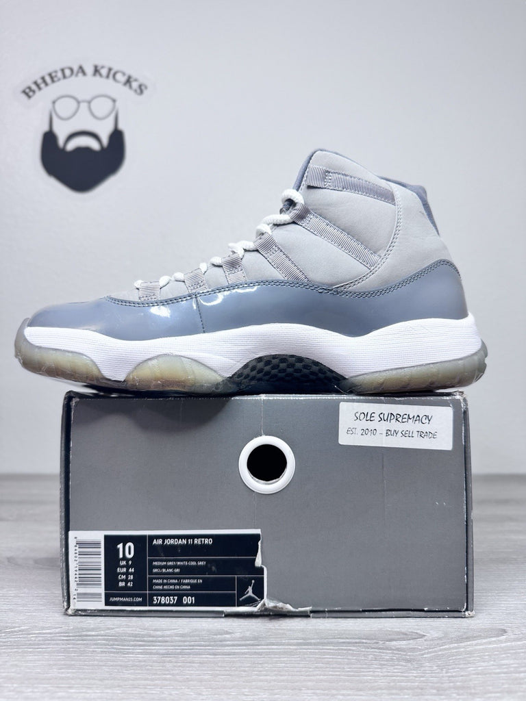 Size 10 - Nike Air Jordan 11 XI Retro Cool Grey 2010 Grey White 378037-001 PADS